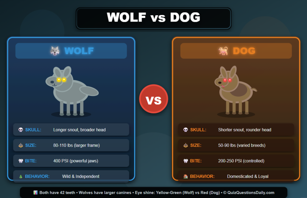 Wolf Quiz Questions: Wolf vs dog