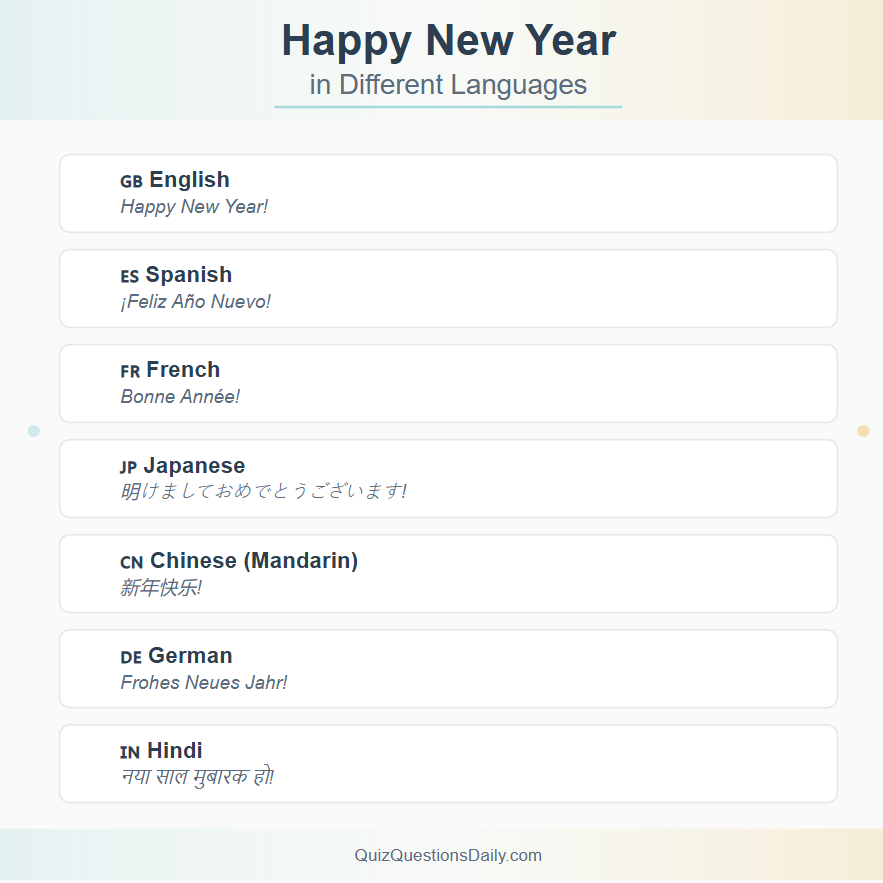 New Year Quiz Questions: New Year in Different Languages